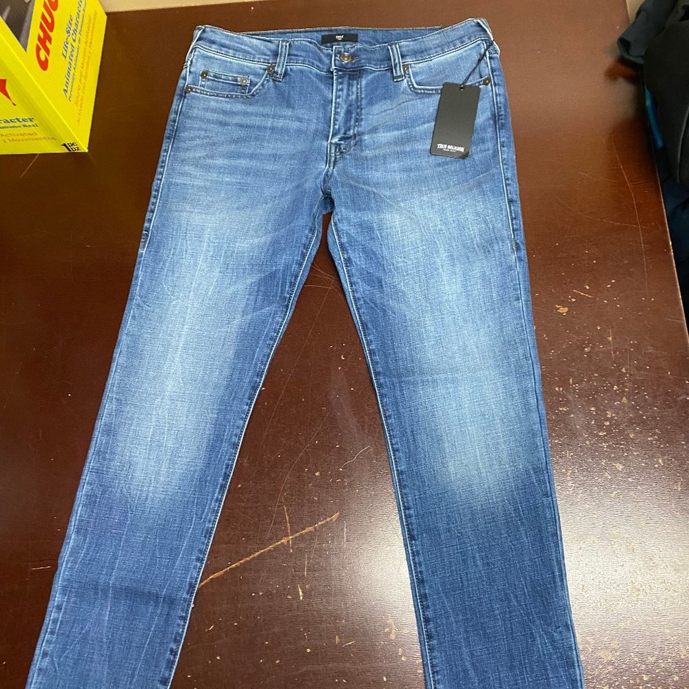 True Religion Mens Blue Tony Medium Wash Pockets Straight Denim Jeans Size 30
